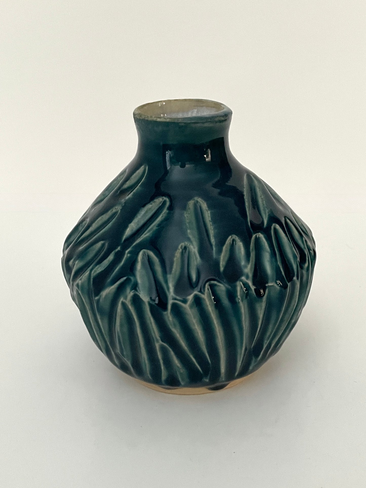 Small carved bud vase in Dark Teal