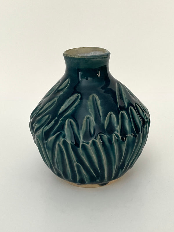 Small carved bud vase in Dark Teal