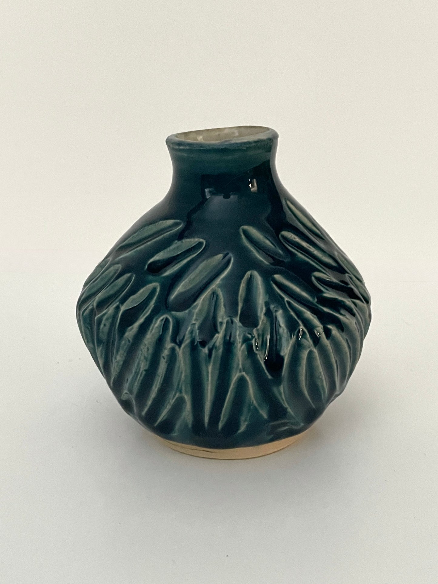 Small carved bud vase in Dark Teal
