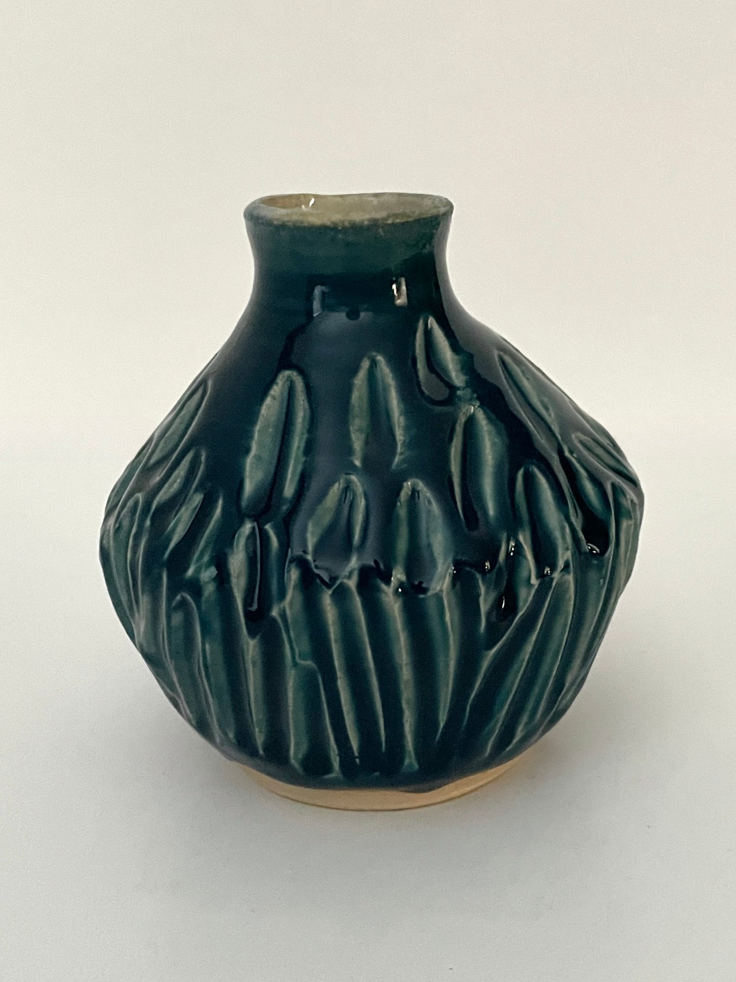 Small carved bud vase in Dark Teal