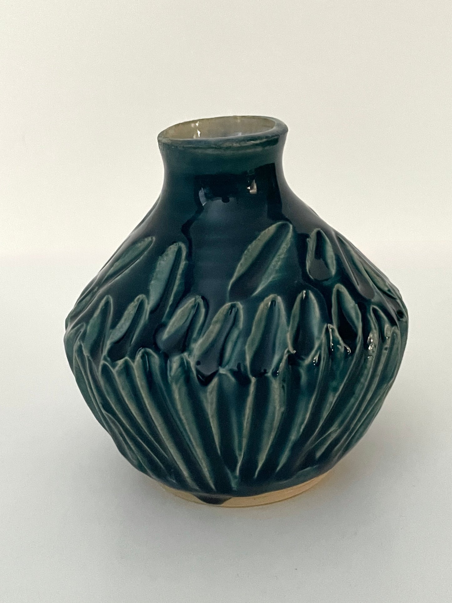 Small carved bud vase in Dark Teal
