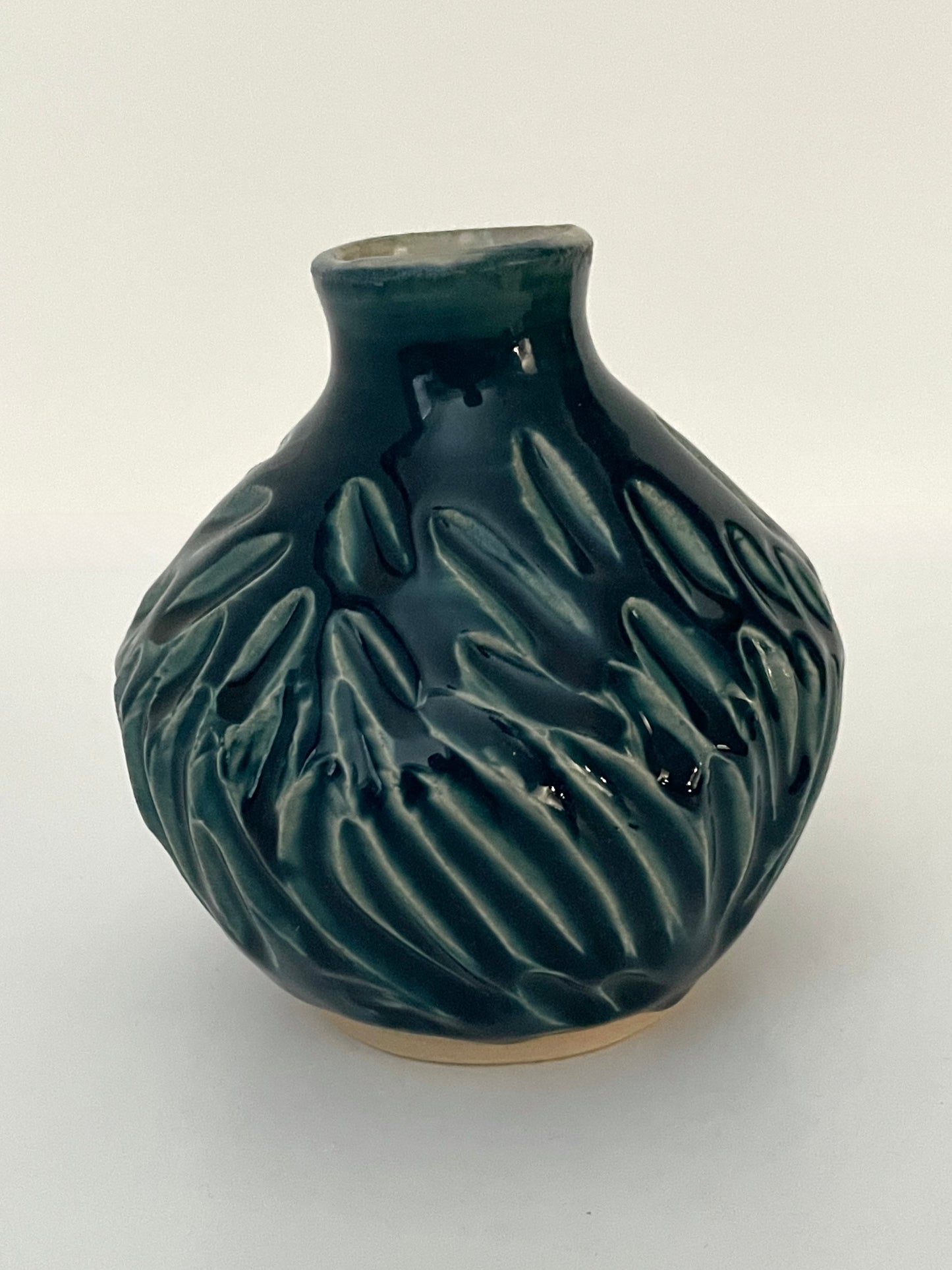 Small carved bud vase in Dark Teal