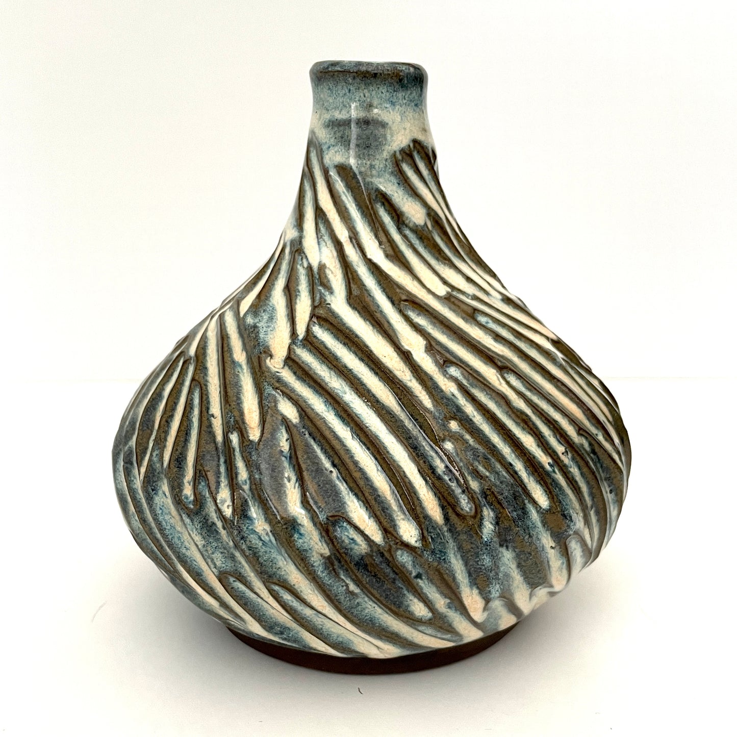 Carved Bottle Vase in Chocolate Clay