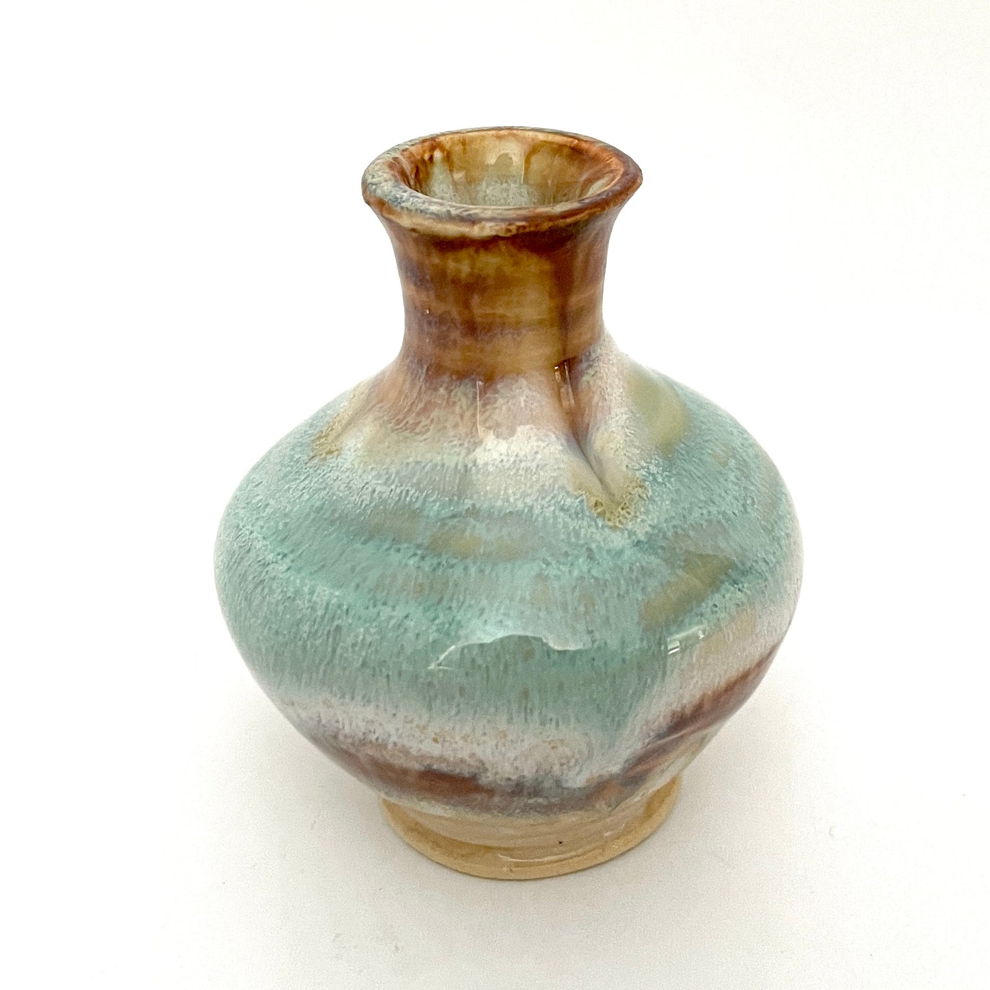 Delicate mini vase in seafoam green, white and rust