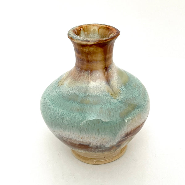Delicate mini vase in seafoam green, white and rust