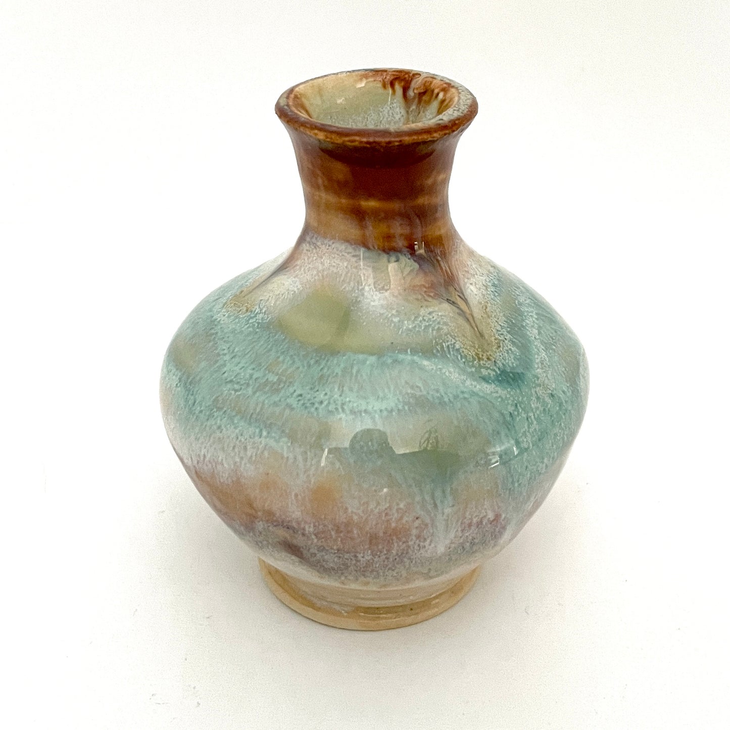 Delicate mini vase in seafoam green, white and rust