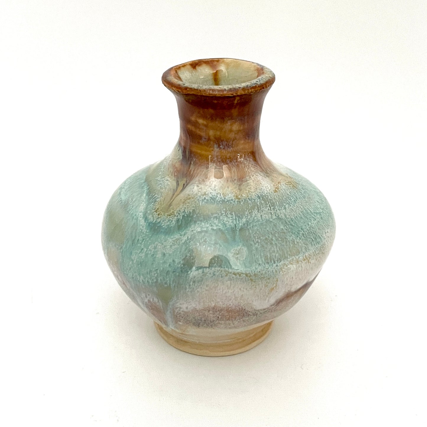 Delicate mini vase in seafoam green, white and rust
